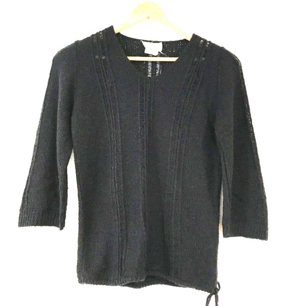 Vintage 70's It's Pure Gould Black Sweater Hem Drawstring Tie 3/4 Sleeves